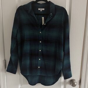 Madewell Teal and Navy Plaid Shirt